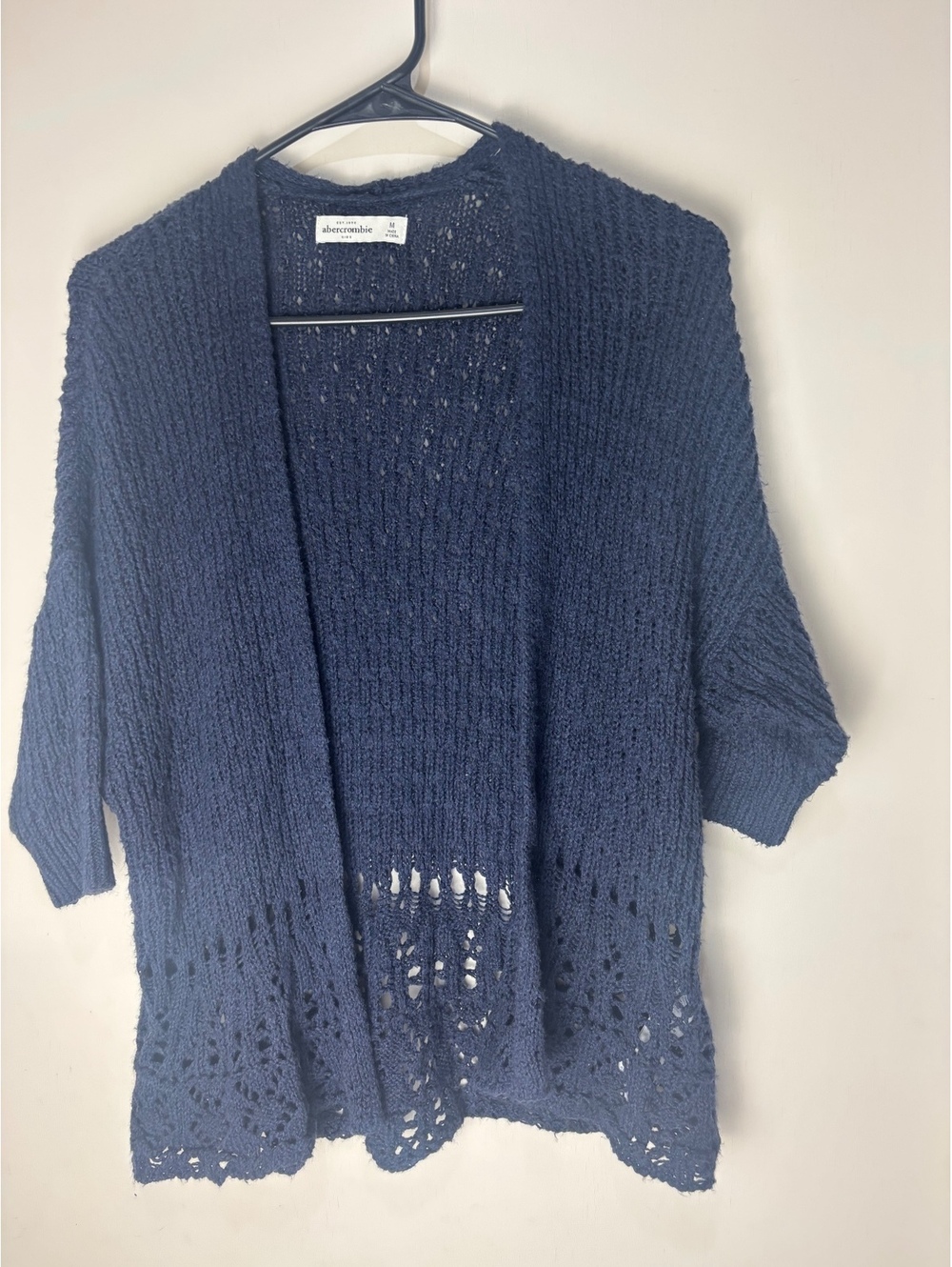 Abercrombie Kids M Navy Open Knit Cardigan Oversized Crochet Boho Preppy